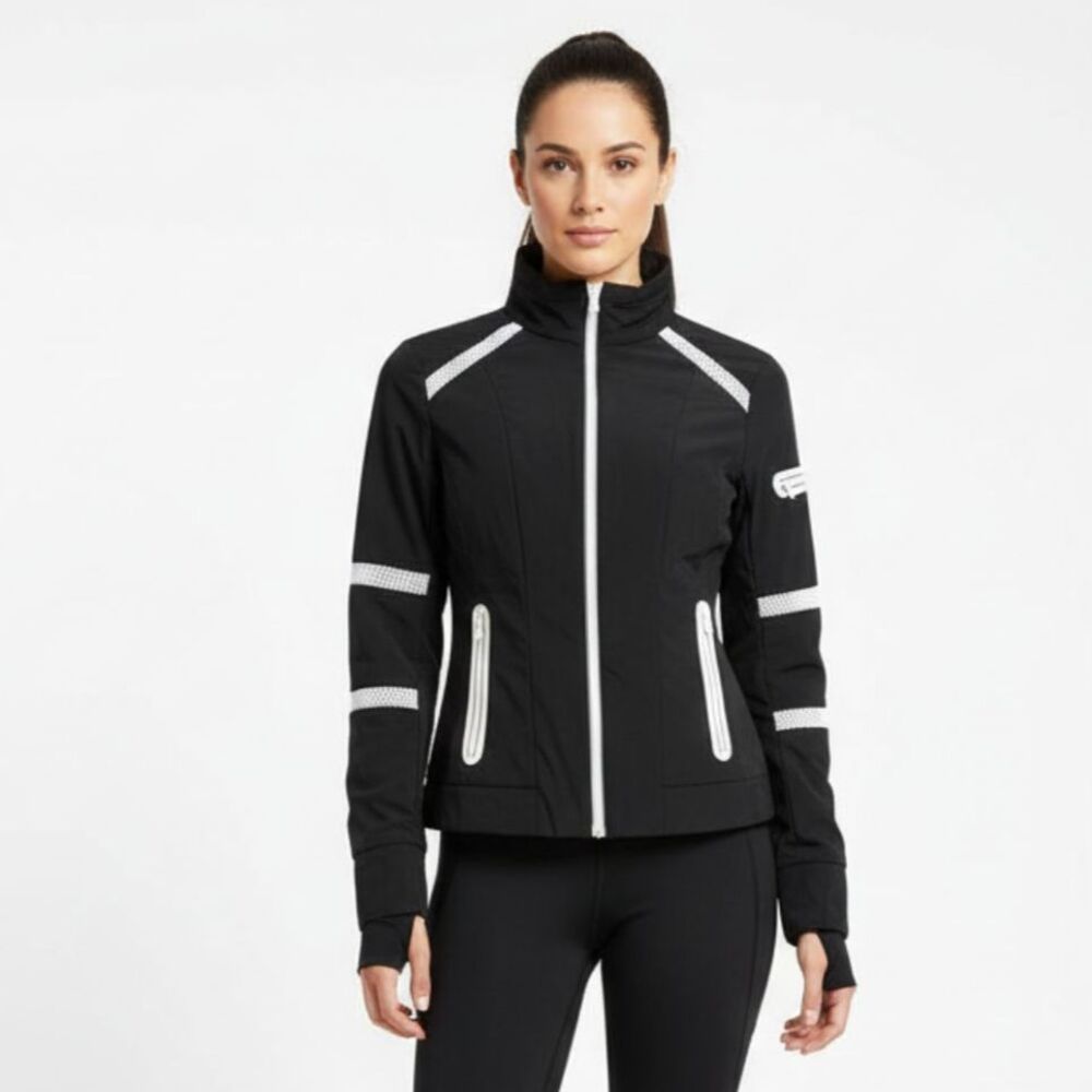 Blanc Noir Black White Long Sleeve Zip Up Athletic Sport Track Workout Jacket M